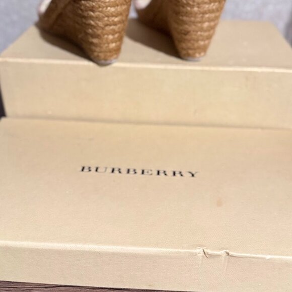 Burberry Nova Check Espadrille Wedge Sandals, Size 7, Beige/Camel, Like New - Picture 2 of 5